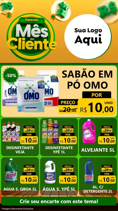Modelo de Rede Social para Stories com o tema Especial Mês do Cliente para Produtos de Limpeza
