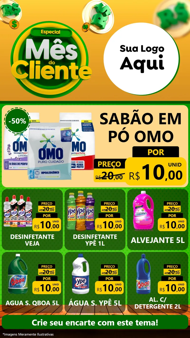 Modelo de Rede Social para Stories com o tema Especial Mês do Cliente para Produtos de Limpeza