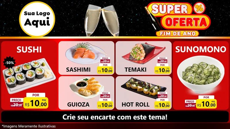 Modelo de TV para TV Horizontal com o tema Super Oferta Fim de Ano para Comida japonesa