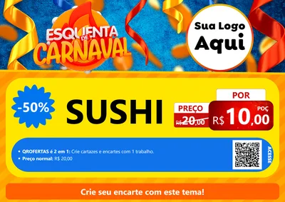 Modelo de Cartaz para Cartaz A4 Horizontal com o tema Esquenta de Carnaval para Comida japonesa