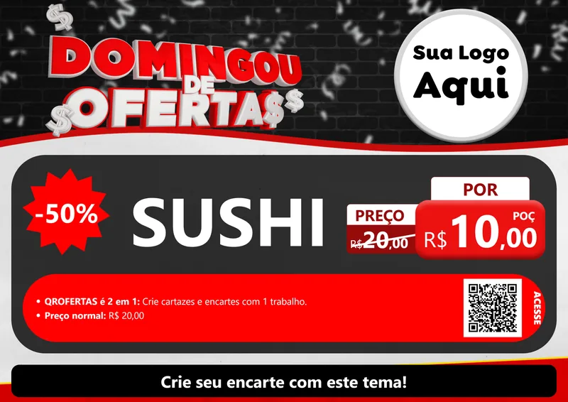 Modelo de Cartaz para Cartaz A4 Horizontal com o tema Domingou de Ofertas para Comida japonesa