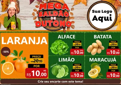 Modelo de Encarte para Encarte A4 Horizontal com o tema Mega Saldão de Outono para Hortifrúti