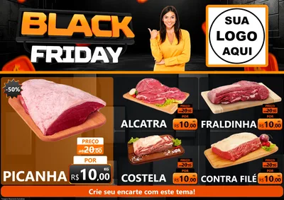 Modelo de Encarte para Encarte A4 Horizontal com o tema Black Friday para Açougue