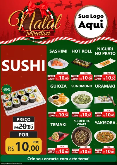 Modelo de Encarte para Encarte A4 Vertical com o tema Natal Imperdível para Comida japonesa