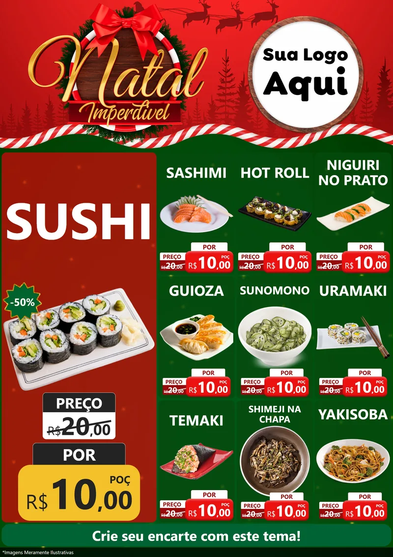 Modelo de Encarte para Encarte A4 Vertical com o tema Natal Imperdível para Comida japonesa