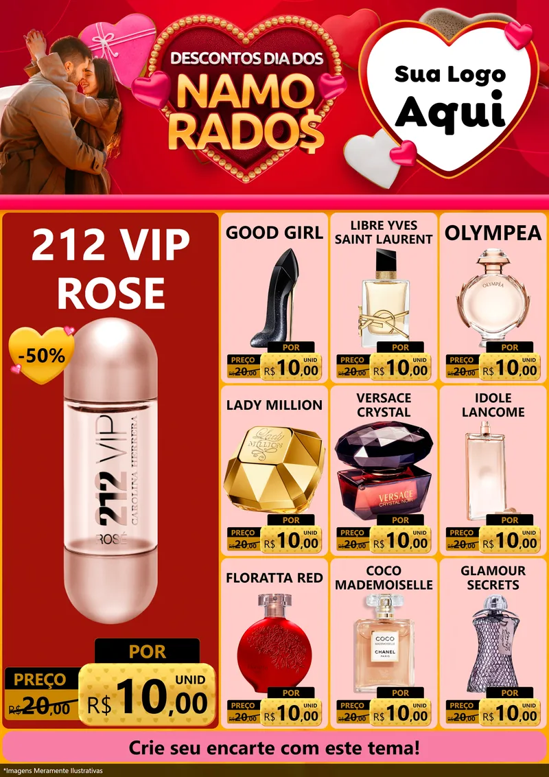 Modelo de Encarte para Encarte A4 Vertical com o tema Descontos Dia dos Namorados para Perfumes