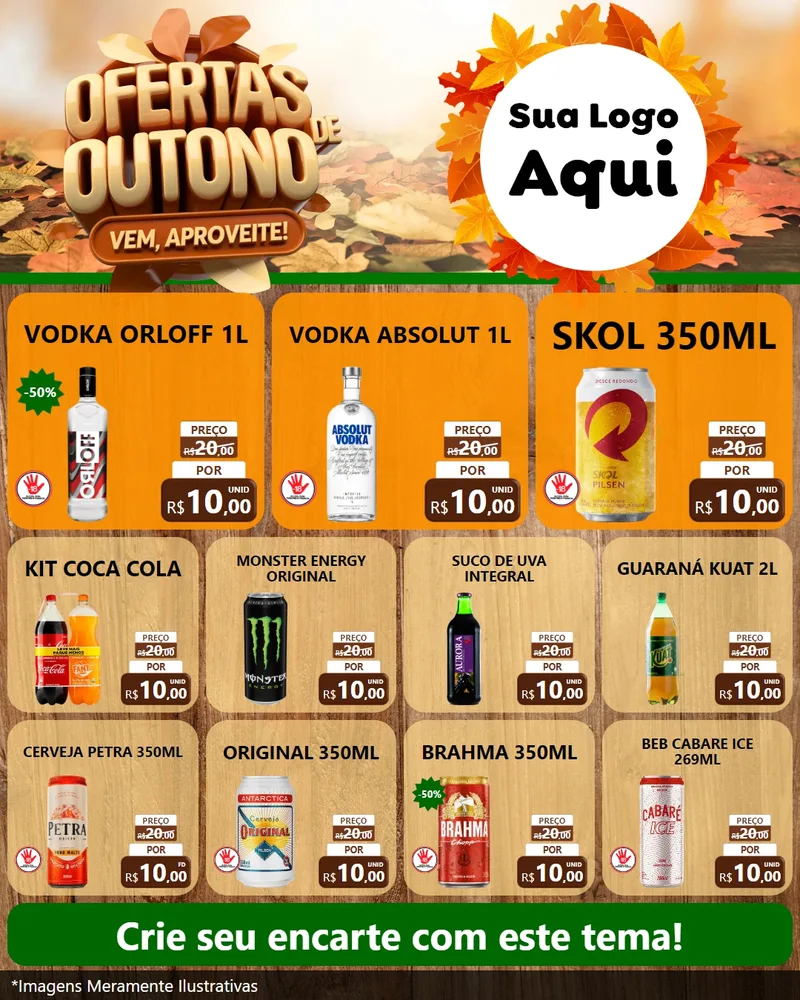 Modelo de Rede Social para Feed Instagram com o tema Ofertas de Outono - Vem, Aproveite! para Distribuidora de bebidas