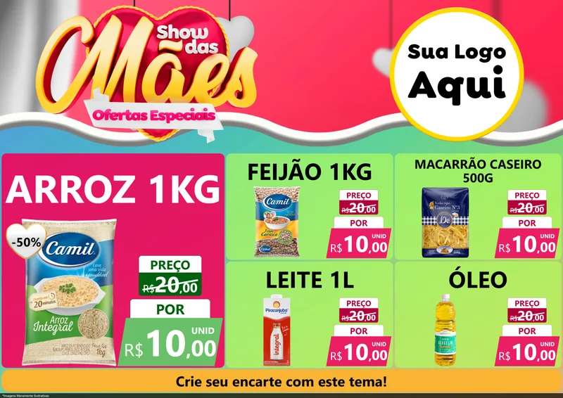 Modelo de Encarte para Encarte A4 Horizontal com o tema Show das Mães - Ofertas Especiais para Supermercado