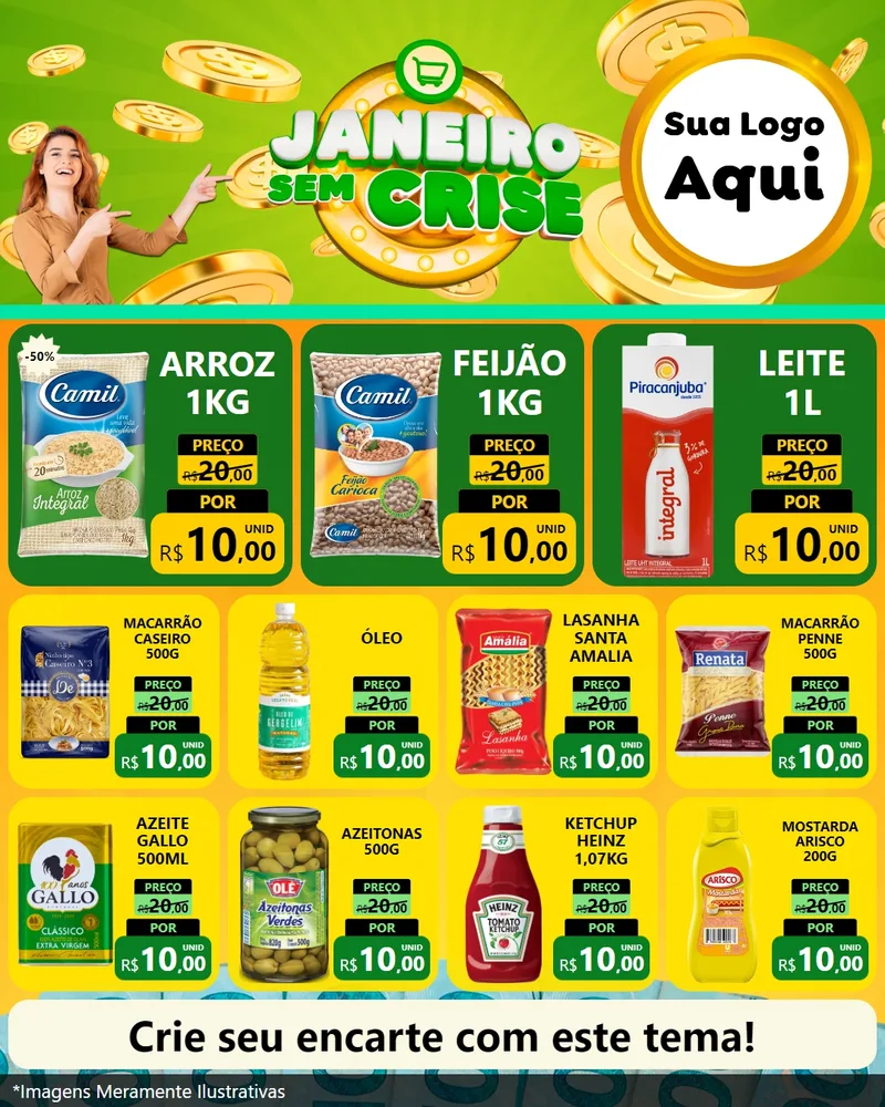Modelo de Rede Social para Feed Instagram com o tema Janeiro Sem Crise para Supermercado