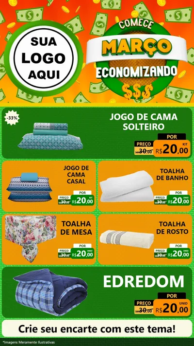 Modelo de TV para TV Vertical com o tema Comece Março Economizando para Cama, Mesa e Banho