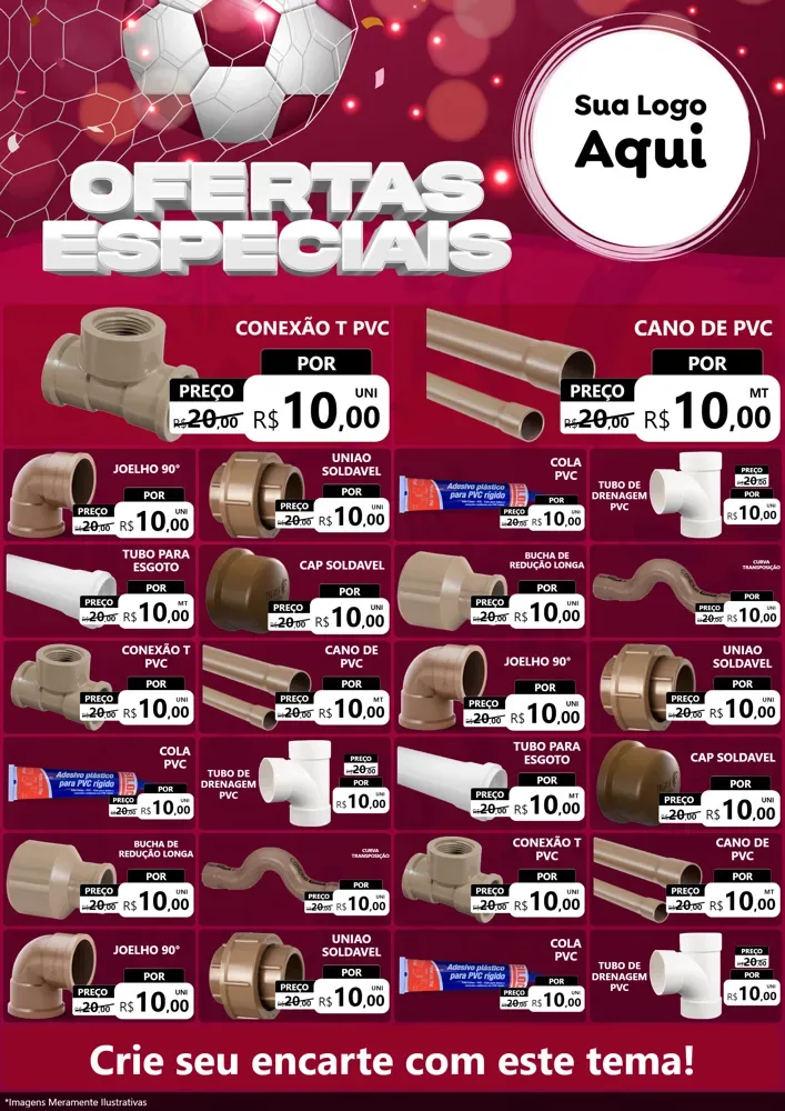 Modelo de Encarte para Encarte A4 Vertical com o tema Ofertas Especiais - Futebol para Tubos e conexões