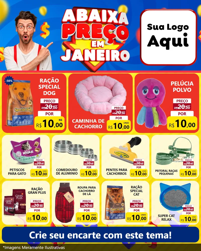 Modelo de Rede Social para Feed Instagram com o tema Abaixa Preço em Janeiro para Pet Shop