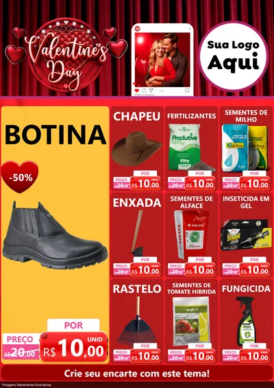 Modelo de Encarte para Encarte A4 Vertical com o tema Valentine's Day para Agropecuária