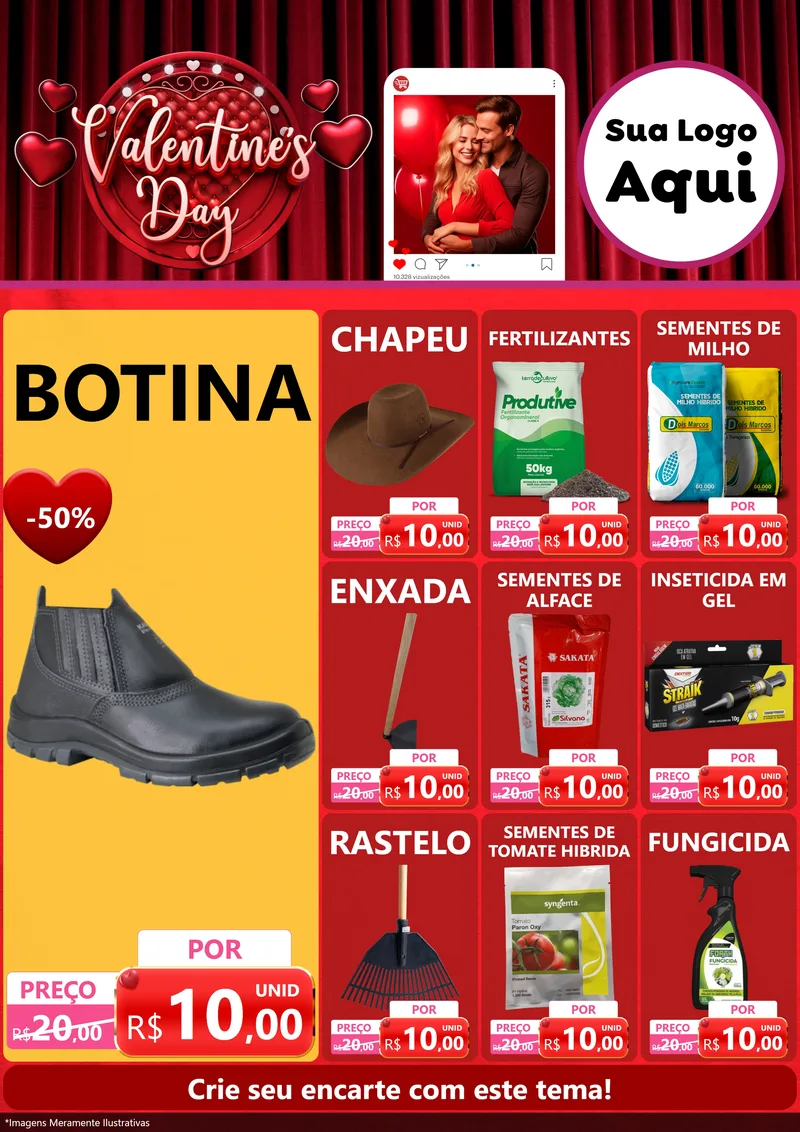 Modelo de Encarte para Encarte A4 Vertical com o tema Valentine's Day para Agropecuária