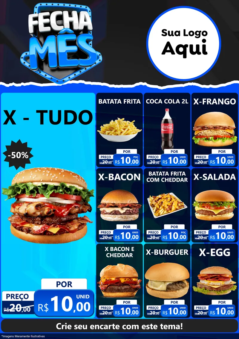 Modelo de Encarte para Encarte A4 Vertical com o tema Fecha Mês para Hamburgueria