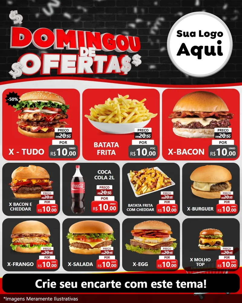 Modelo de Rede Social para Feed Instagram com o tema Domingou de Ofertas para Hamburgueria