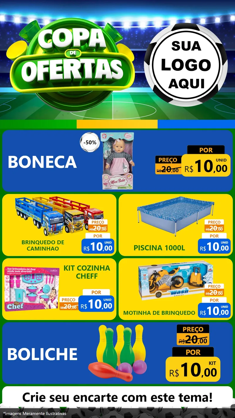 Modelo de TV para TV Vertical com o tema Copa de Ofertas para Brinquedos