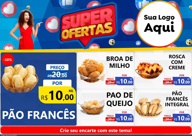 Modelo de Encarte para Encarte A4 Horizontal com o tema Super Ofertas para Padaria