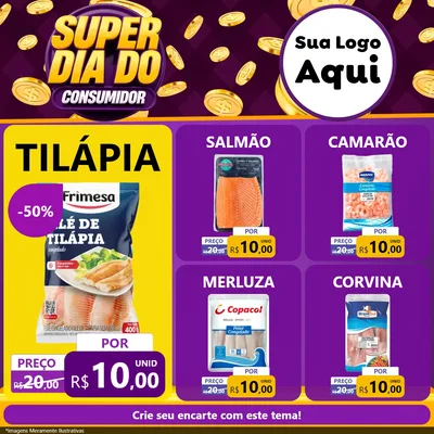 Modelo de Rede Social para Feed Facebook com o tema Super Dia do Consumidor para Peixaria