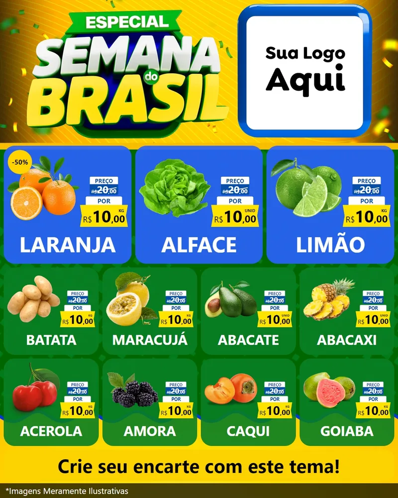Modelo de Rede Social para Feed Instagram com o tema Especial Semana do Brasil para Hortifrúti