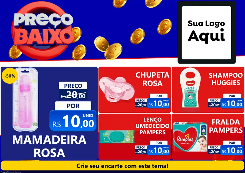 Modelo de Encarte para Encarte A4 Horizontal com o tema Preço Baixo para Bebês