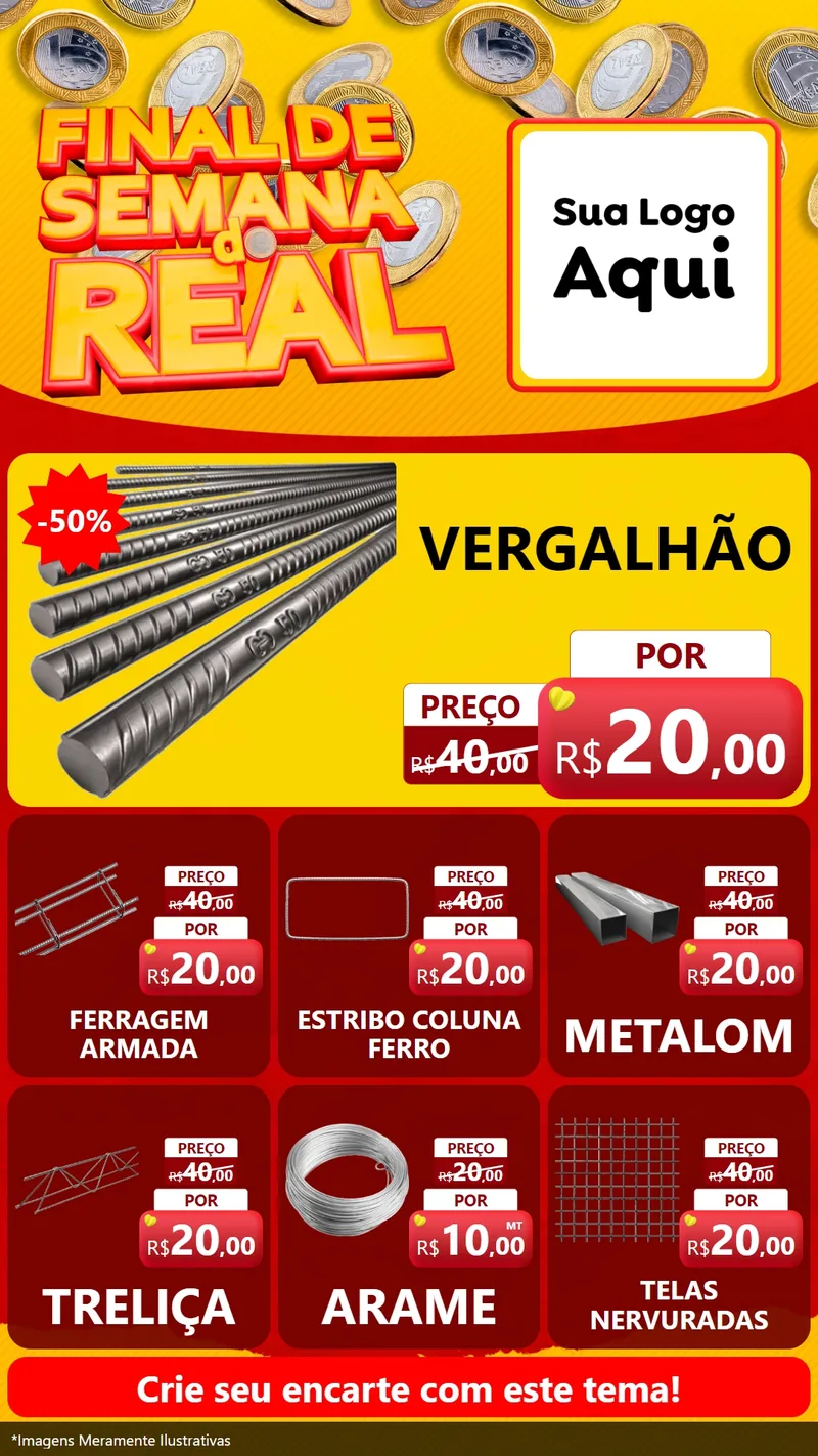 Modelo de Rede Social para Stories com o tema Final de Semana do Real para Ferragens