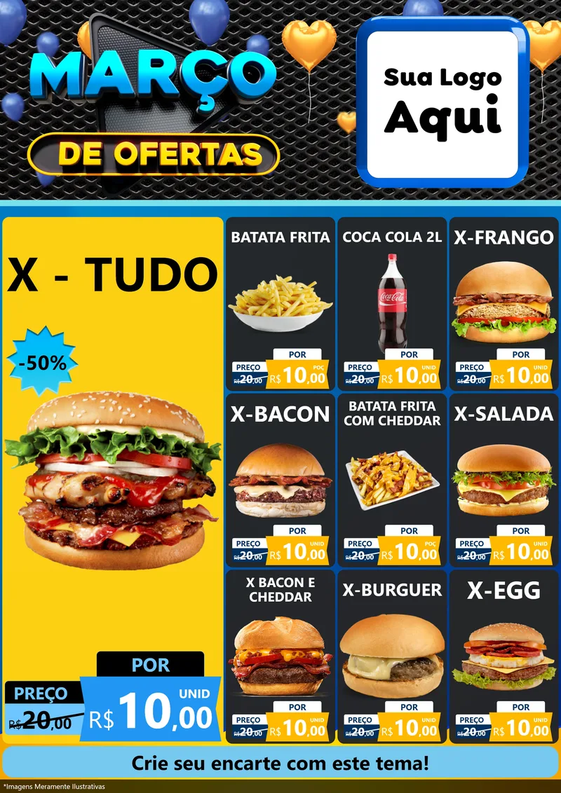 Modelo de Encarte para Encarte A4 Vertical com o tema Março de Ofertas para Hamburgueria