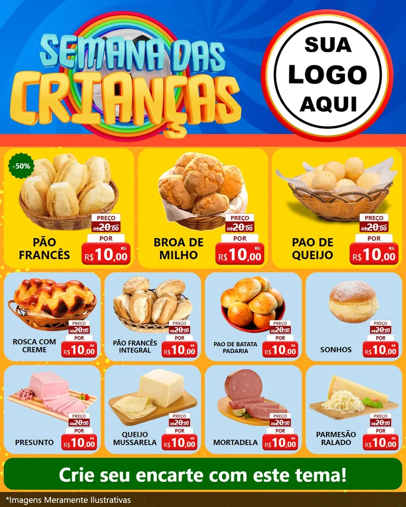 Modelo de Rede Social para Feed Instagram com o tema Semana das Crianças para Padaria