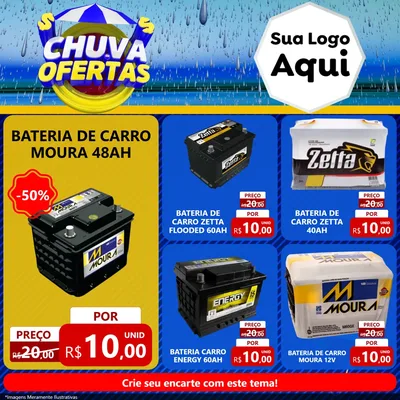 Modelo de Rede Social para Feed Facebook com o tema Chuva de Ofertas para Baterias Elétricas