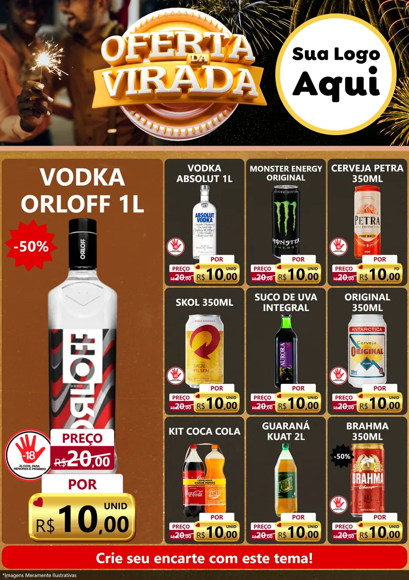 Modelo de Encarte para Encarte A4 Vertical com o tema Oferta da Virada para Distribuidora de bebidas