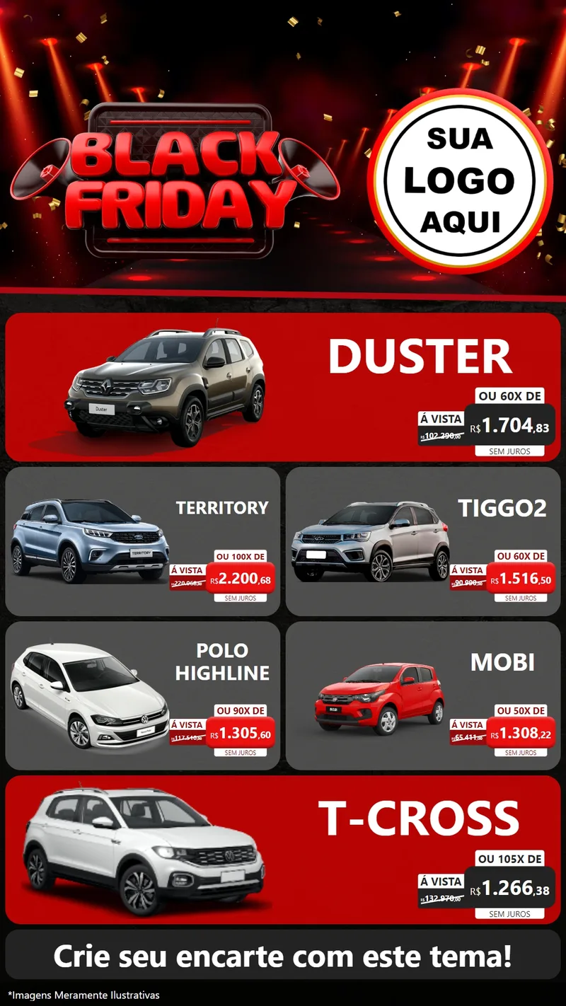 Modelo de TV para TV Vertical com o tema Black Friday para Concessionaria de Carros