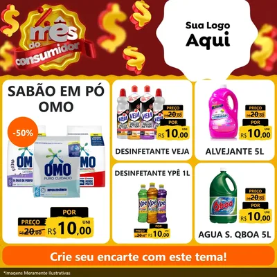 Modelo de Rede Social para Feed Facebook com o tema Mês do consumidor para Produtos de Limpeza