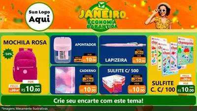 Modelo de TV para TV Horizontal com o tema Janeiro - Economia Garantida para Papelaria