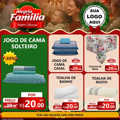 Modelo de Rede Social para Feed Facebook com o tema Alegria Em Família - Super Ofertas para Cama, Mesa e Banho