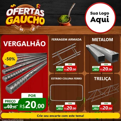 Modelo de Rede Social para Feed Facebook com o tema Ofertas Dia do Gaúcho para Ferragens