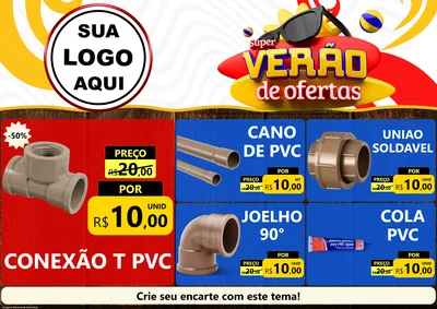 Modelo de Encarte para Encarte A4 Horizontal com o tema Super Verão de Ofertas para Tubos e conexões