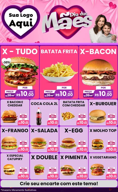 Modelo de Encarte para Encarte Grande com o tema Dia das Mães para Hamburgueria