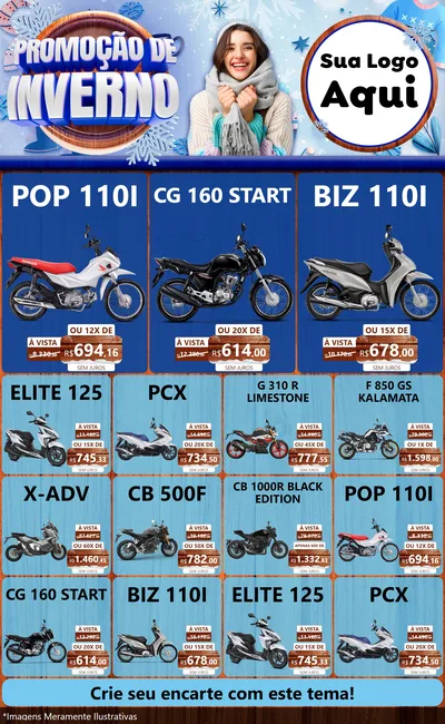 Modelo de Encarte para Encarte Grande com o tema Promoção de Inverno para Concessionaria de Motos