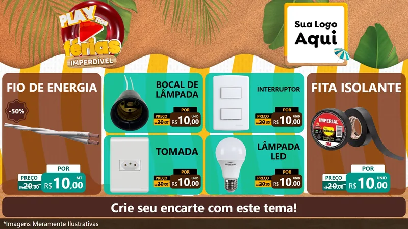 Modelo de TV para TV Horizontal com o tema Play Nas Férias Imperdível para Materiais Elétricos