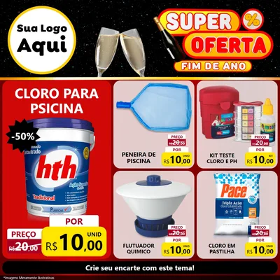 Modelo de Rede Social para Feed Facebook com o tema Super Oferta Fim de Ano para Produtos para Piscina