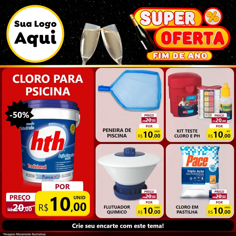 Modelo de Rede Social para Feed Facebook com o tema Super Oferta Fim de Ano para Produtos para Piscina