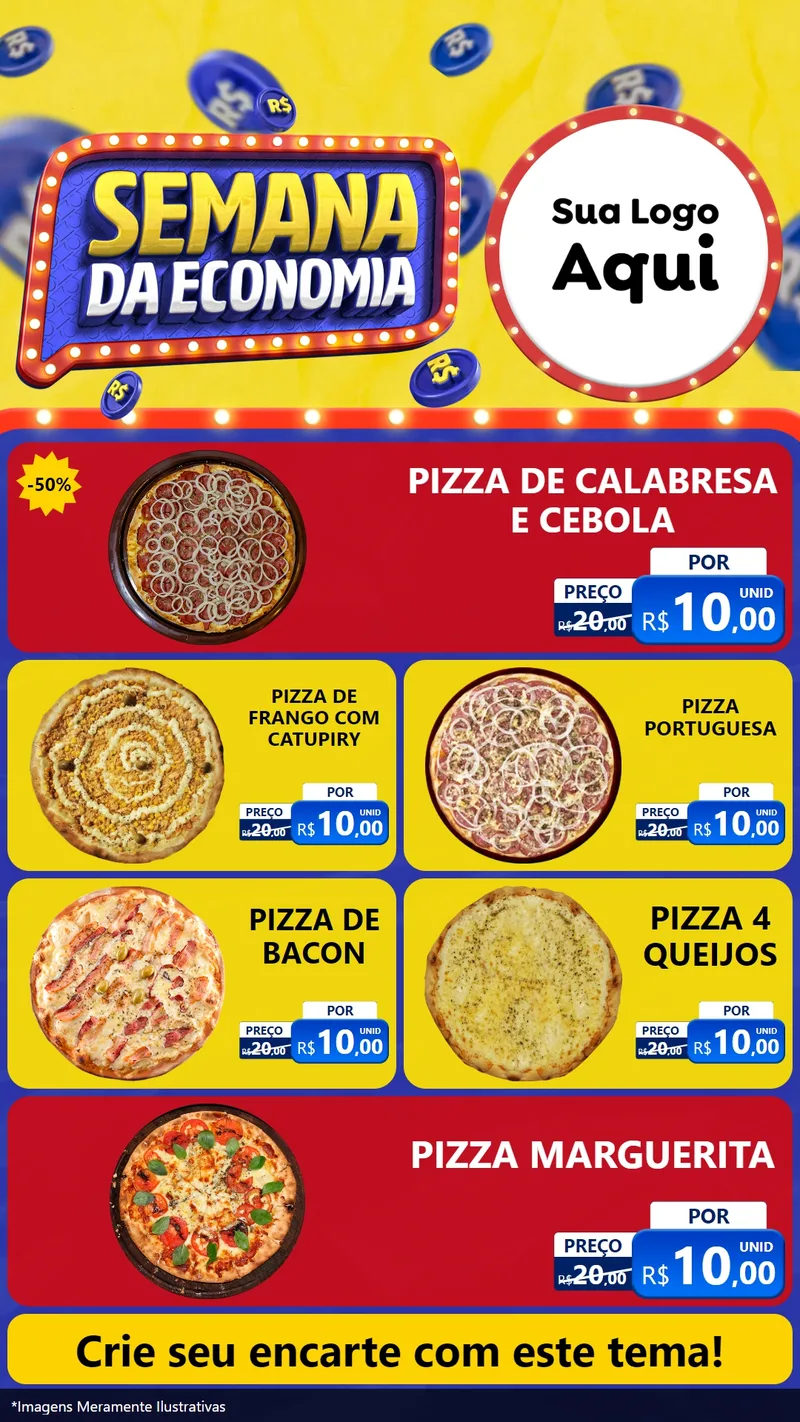 Modelo de TV para TV Vertical com o tema Semana da Economia para Pizzaria