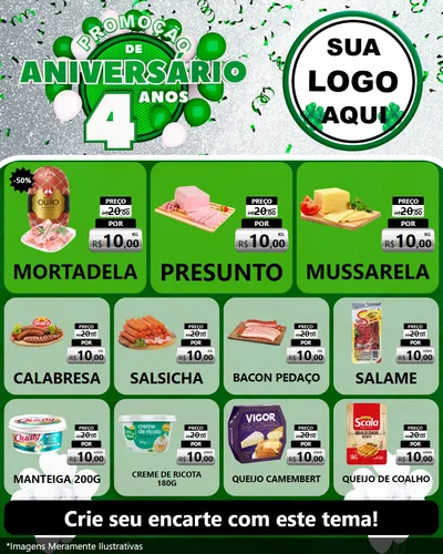 Modelo de Rede Social para Feed Instagram com o tema Promoção de Aniversário - 4 Anos para Frios e Laticínios
