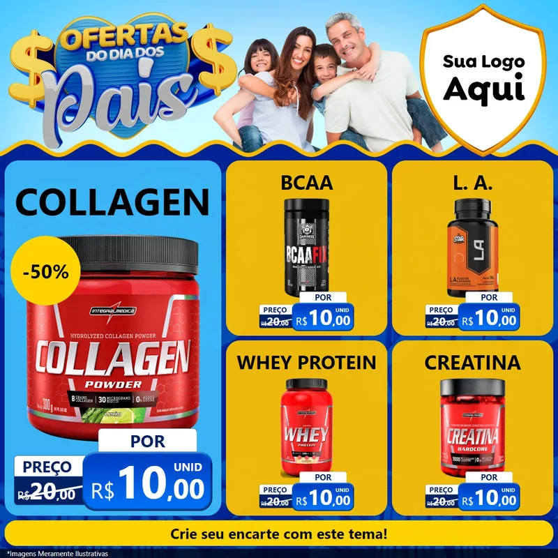 Modelo de Rede Social para Feed Facebook com o tema Ofertas do Dia dos Pais para Suplementos alimentares
