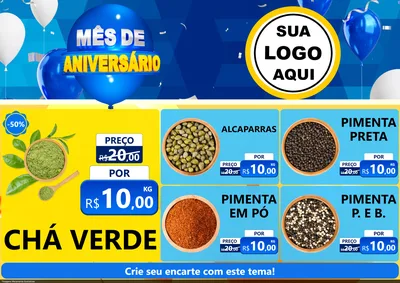 Modelo de Encarte para Encarte A4 Horizontal com o tema Mês de Aniversário para Produtos Naturais