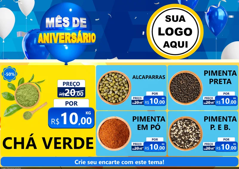 Modelo de Encarte para Encarte A4 Horizontal com o tema Mês de Aniversário para Produtos Naturais