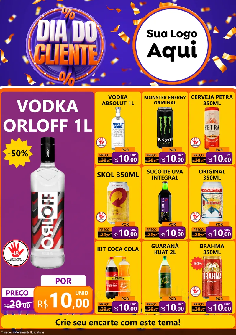 Modelo de Encarte para Encarte A4 Vertical com o tema Dia do Cliente para Distribuidora de bebidas