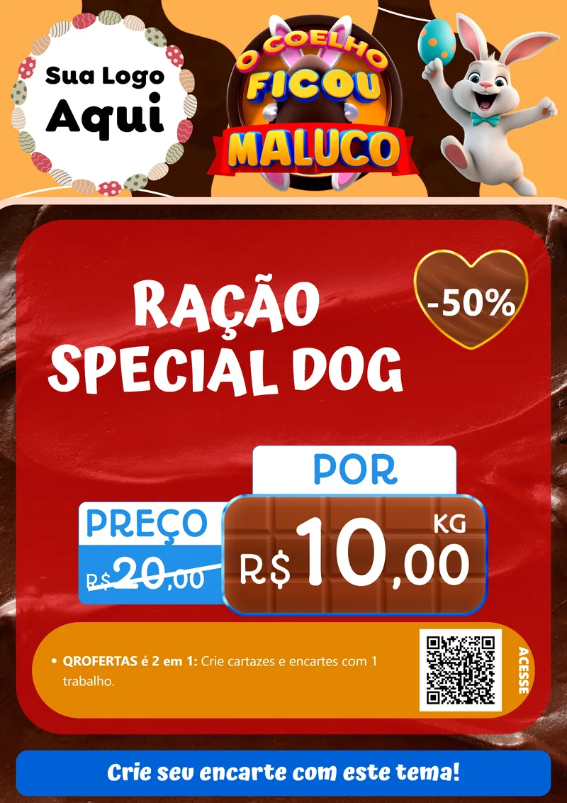 Modelo de Cartaz para Cartaz A4 Vertical com o tema O Coelho Ficou Maluco - Páscoa para Pet Shop
