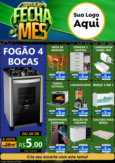 Modelo de Encarte para Encarte A4 Vertical com o tema Operação Fecha Mês para Móveis e Eletro