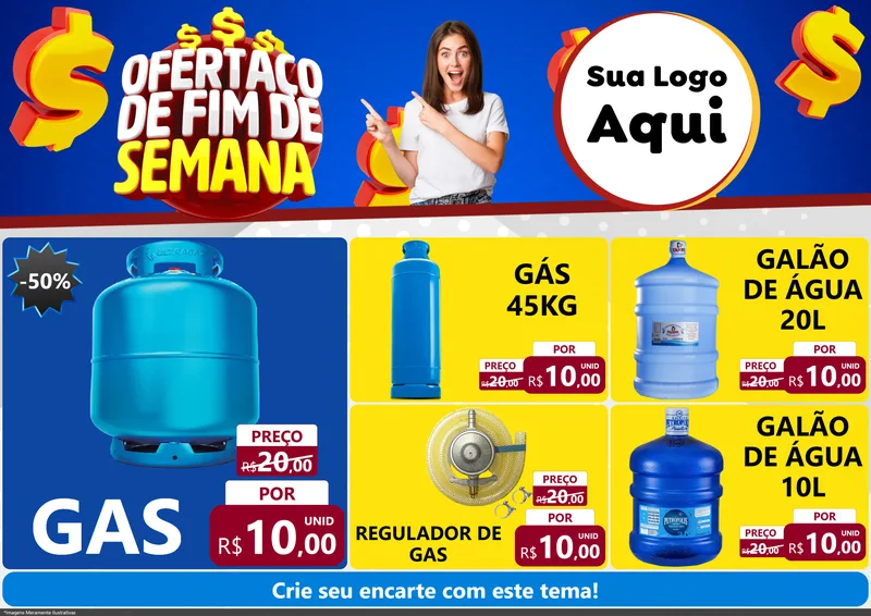 Modelo de Encarte para Encarte A4 Horizontal com o tema Ofertaço de Fim de Semana para Água e gás